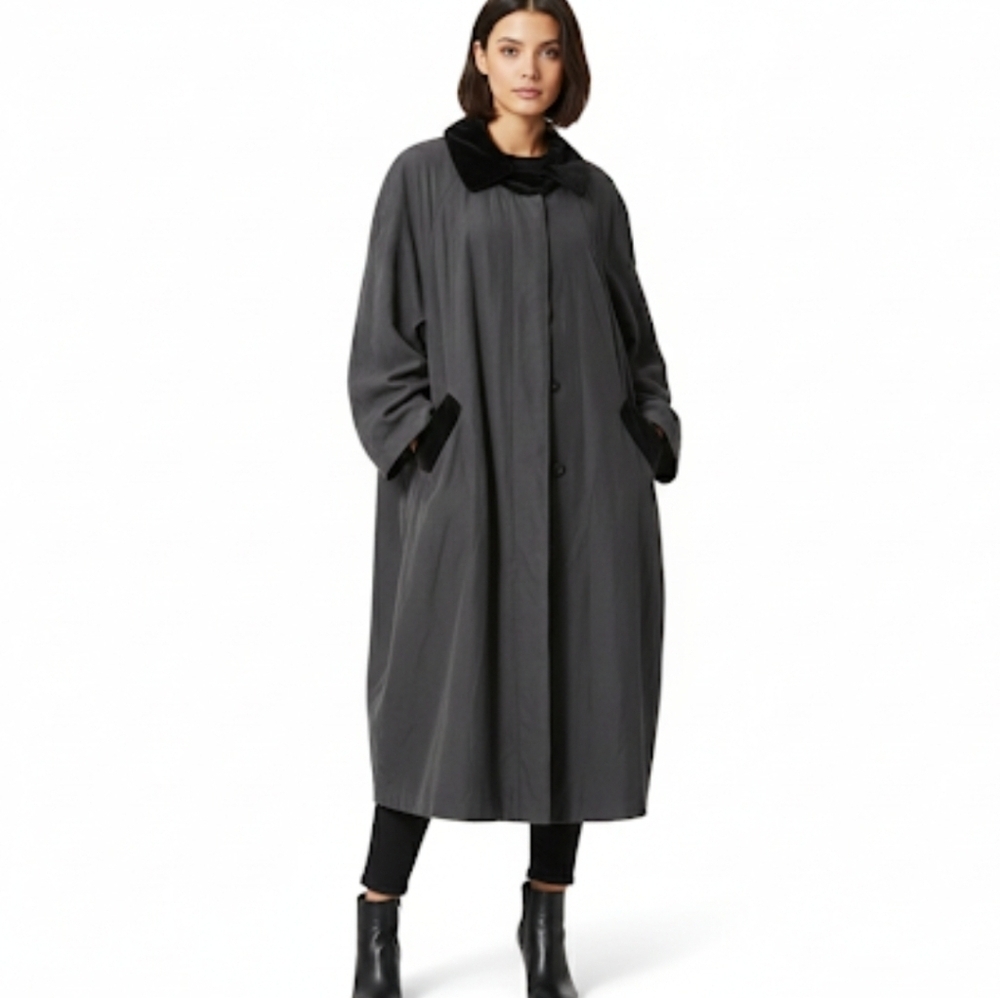 Alorna Black Trench Coat with Velvet Accents